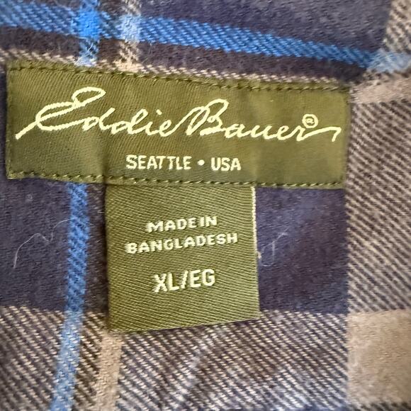 Eddie Bauer Button Down Flannel Shirt Men XL Black Plaid Long Sleeve Outdoor - Picture 3 of 9